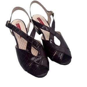 BAIT Footwear Strappy Block Heel Pumps Dark Purple Embossed Leather Womens Sz 10